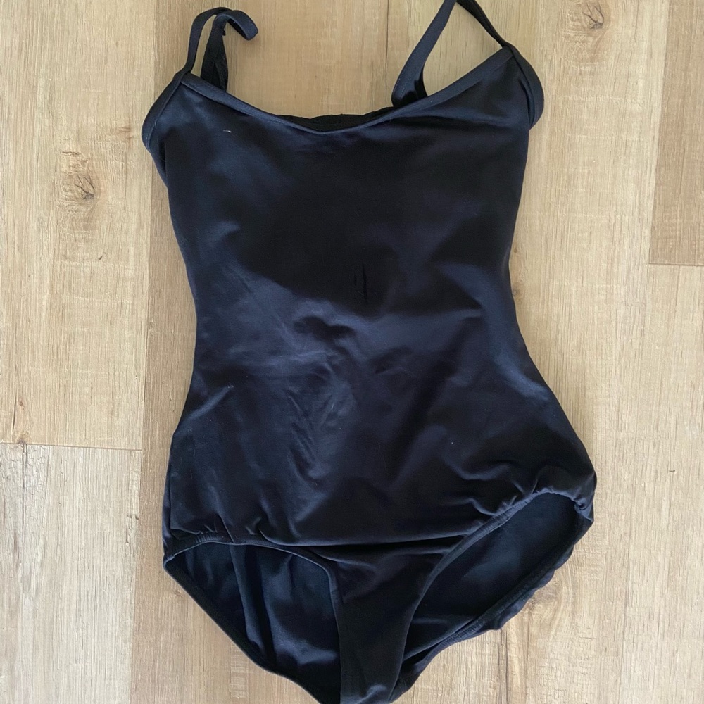 Mirella black leotard with knot detail on back